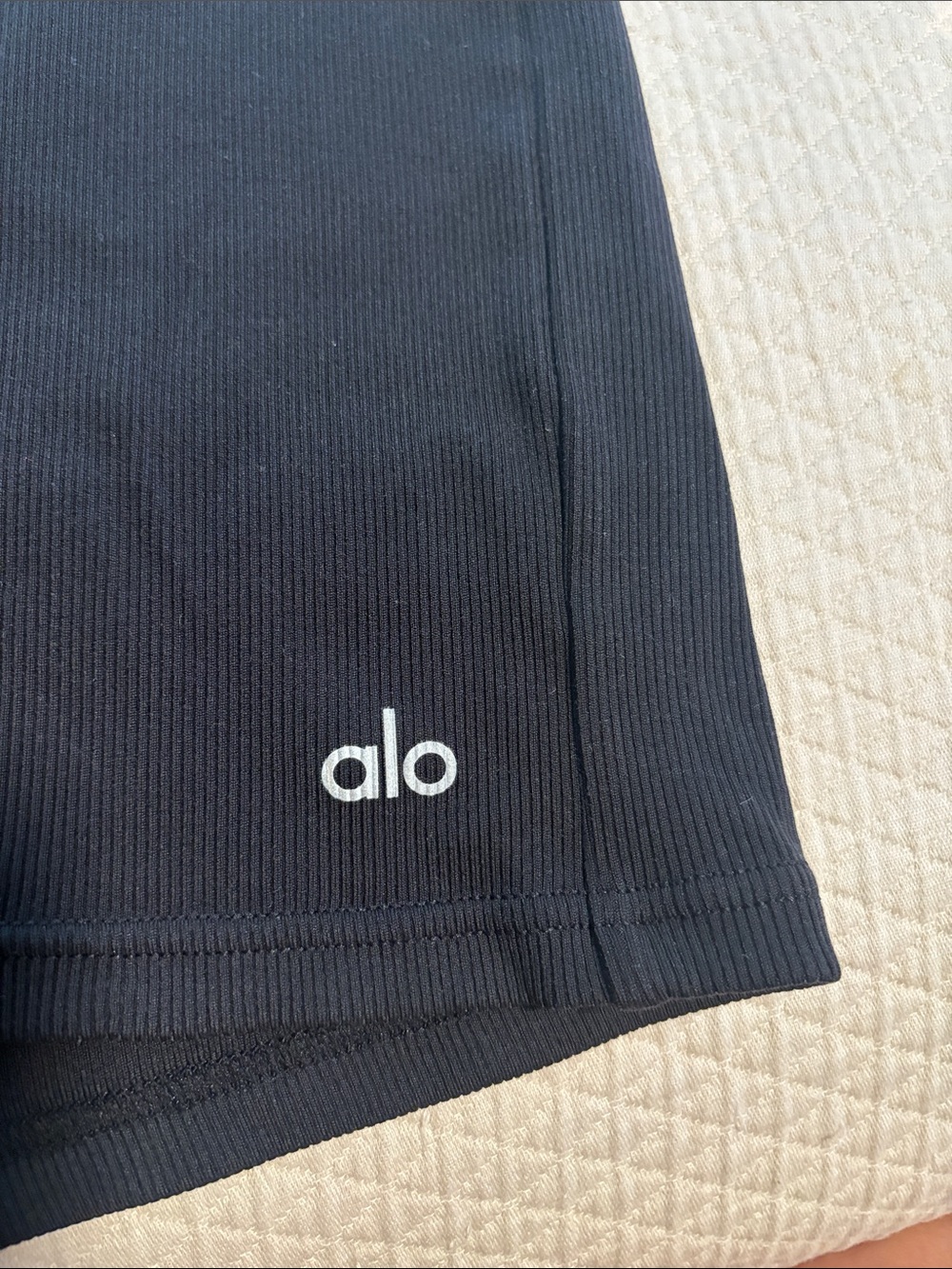 ALO Yoga Black Ribbed High-Waist Bike Shorts - Picture 8 of 8